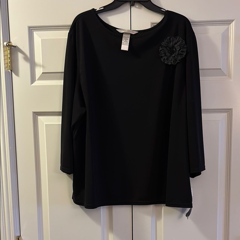 Black Boxy Blouse with Embellished Brooch included
